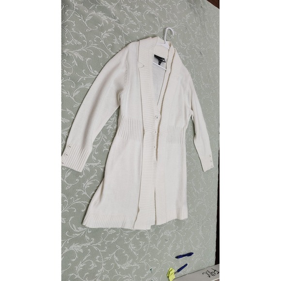 Antthony Cardigan Sweater Womens Medium Ivory Shawl Collar Button Ribbed Knit - Picture 2 of 15